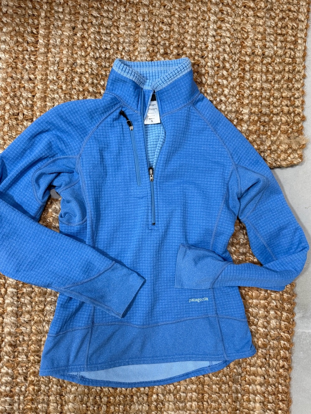 Vintage Patagonia Women's Blue Waffle-Knit Half-Zip Pullover